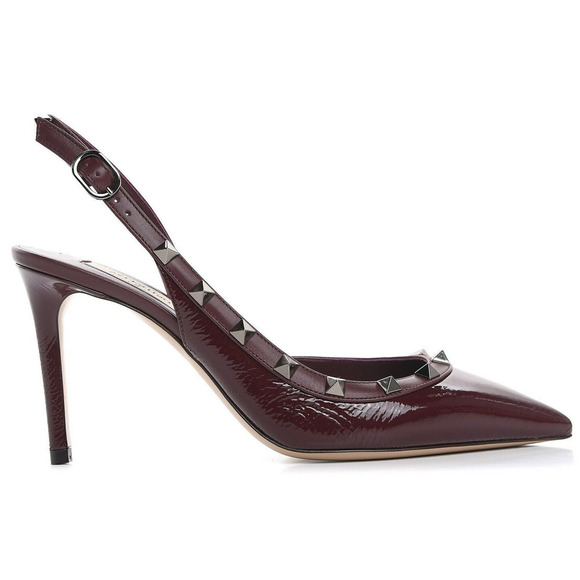 Valentino Rockstud 85 Rubin Red Patent Leather Slingback Sandal Heel Pump 38.5 - Picture 1 of 10